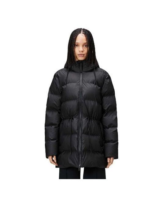 Rains Black Alta Puffer Parka Jacket