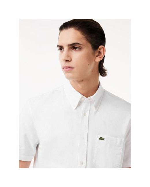 Lacoste White Short Sleeve Oxford Shirt for men