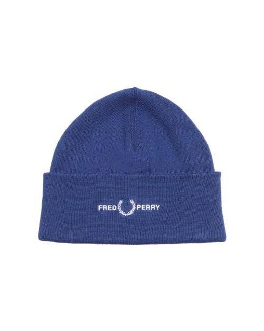 Fred Perry Blue French Graphic Beanie for men