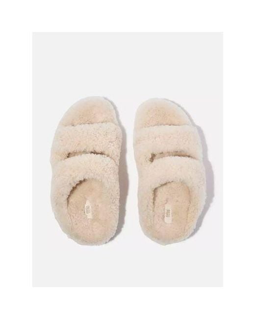 Fitflop Pink Ivory Shuv Two-Bar Curly Wool Slide