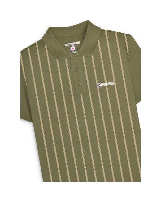 Lambretta Green Khaki Cream Pinstripe Polo Shirt for men