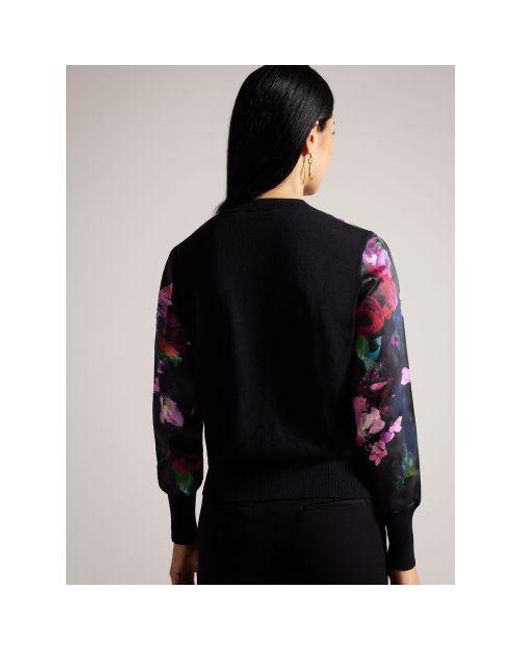 Ted Baker Black Printed Woven Front Cardigan