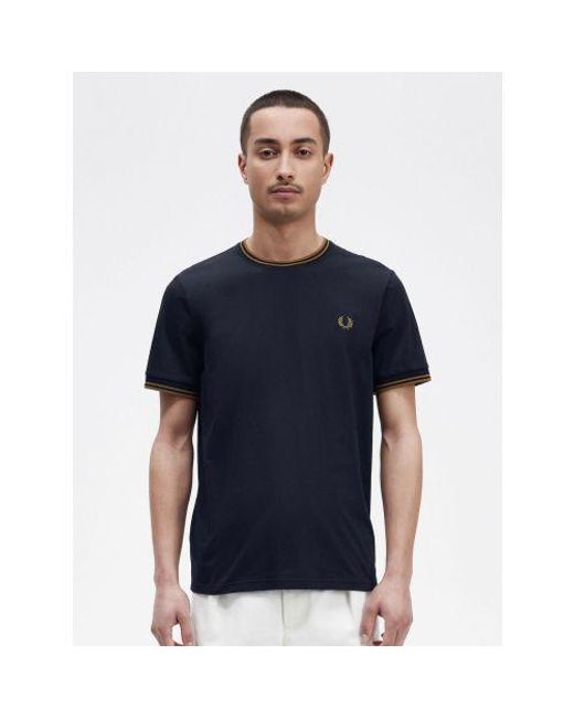 Fred Perry Blue Dark Caramel Twin Tipped T-Shirt for men