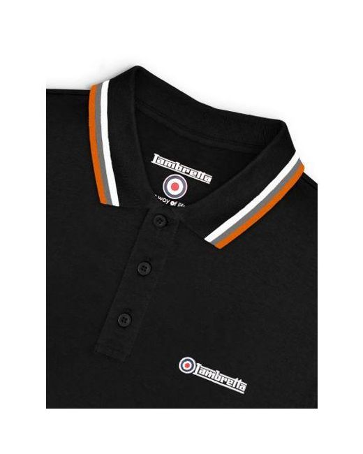 Lambretta Black Triple Tipped Polo Shirt for men