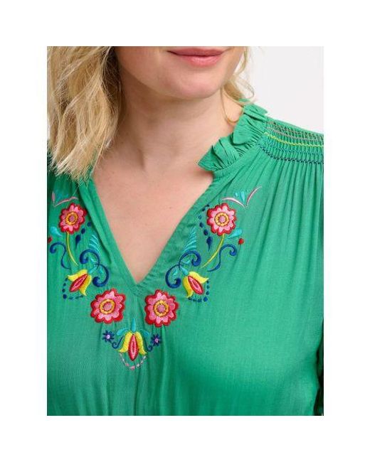 Sugarhill Green Folk Floral Embroidery Carlota Midi Dress