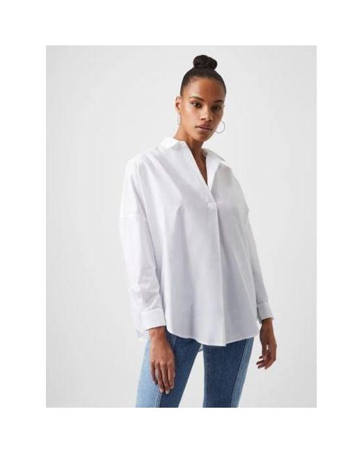 French Connection White Linen Rhodes Long Sleeve Popover Shirt