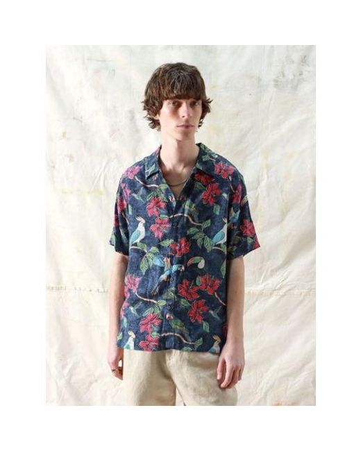 Far Afield Blue Tropical Bird Print Busey Shirt for men