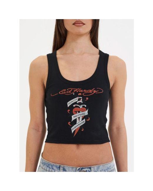 Ed Hardy Black Death Before Ribbed Cropped Vest