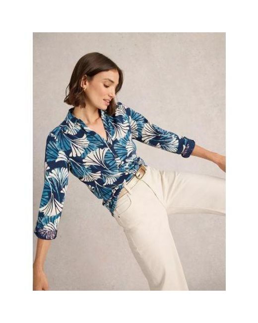 White Stuff Blue Print Annie Jersey Shirt