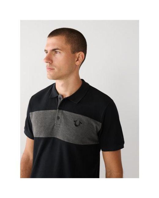 True Religion Black Heather Charcoal Colour Block Logo Polo Shirt for men