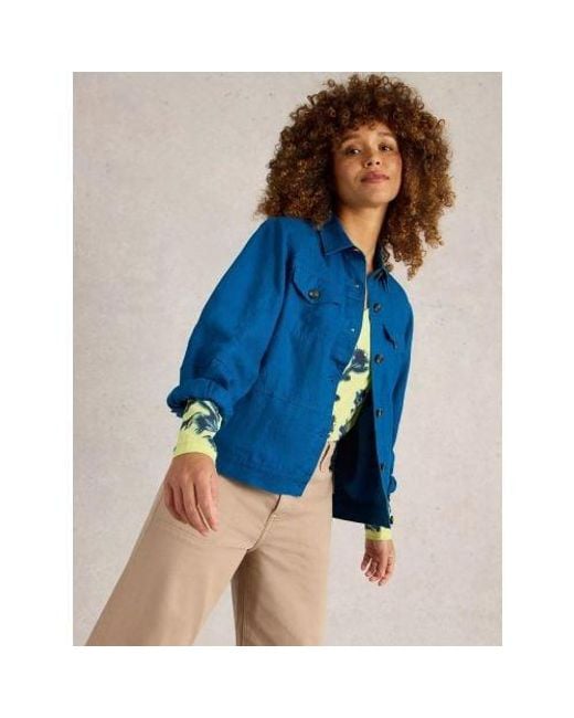White Stuff Blue Bright Camille Linen Jacket