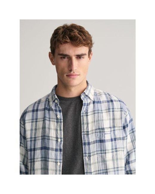 Gant Blue Eggshell Linen Madras Shirt for men