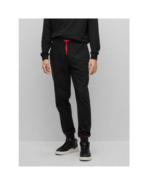 HUGO Black Monologo Cotton Terry With Stacked Logo Tracksuit Bottoms for men