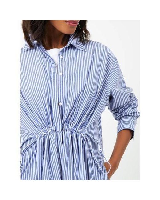 French Connection Blue Linen Marine Rhodes Stripe Shirt Dress