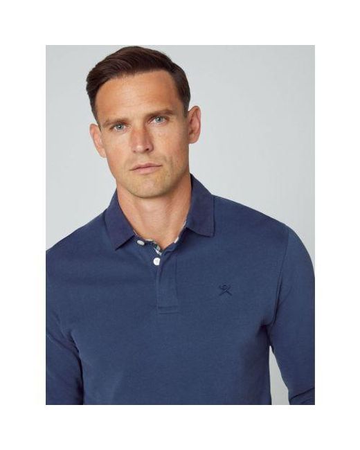 Hackett Blue Dark Denim Woven Rugby Polo Shirt for men