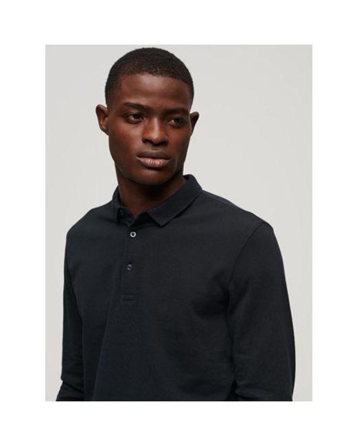 Superdry Black Eclipse Long Sleeve Cotton Pique Polo Shirt for men