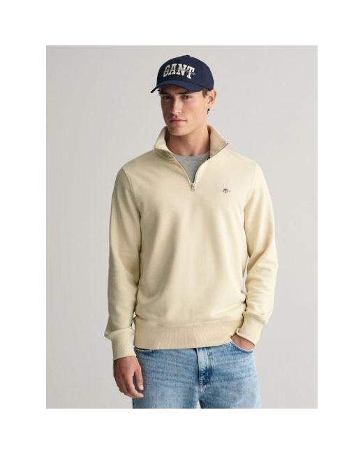 Gant Natural Silky Regular Fit Shield Logo Half Zip Sweatshirt for men