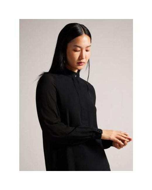Ted Baker Black Half Placket Stand Collar Blouse