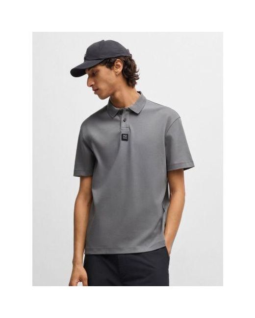HUGO Gray Open Deabono D Interlock Polo Shirt for men