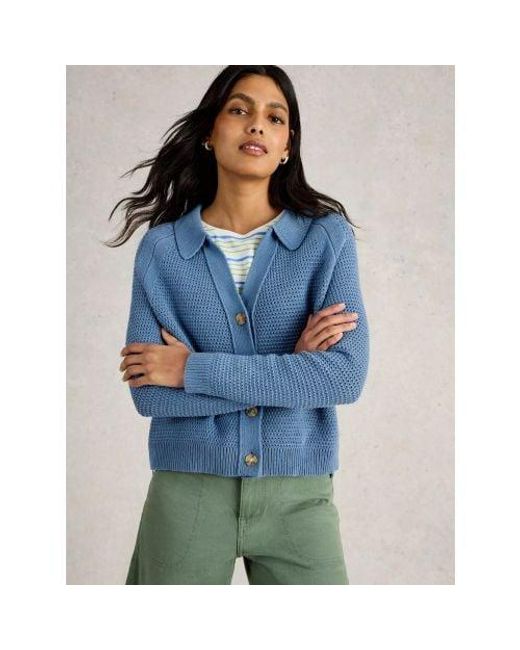 White Stuff Blue Mid Chaterly Collar Cardigan