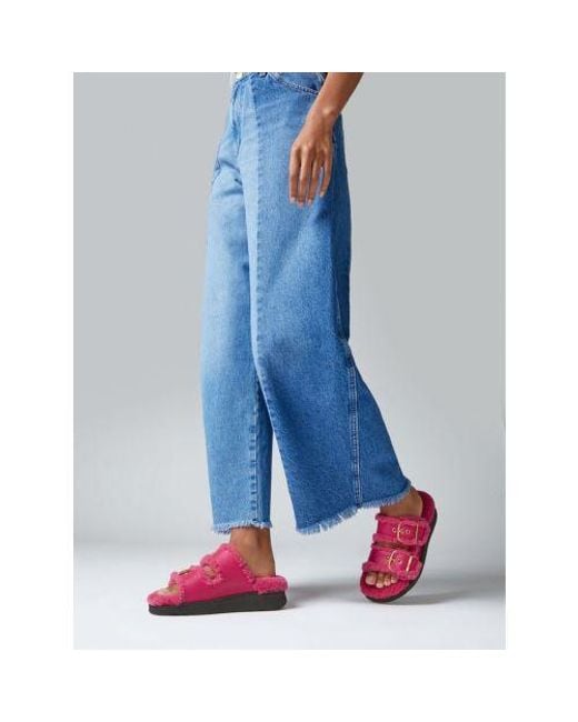 Fitflop Pink Wild Raspberry Gen-Ff Buckle 2-Bar Leather Slide