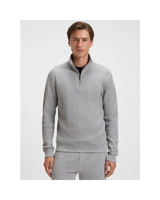 Boss Gray Light Pastel Structure Quarter Zip Sweatshirt for men