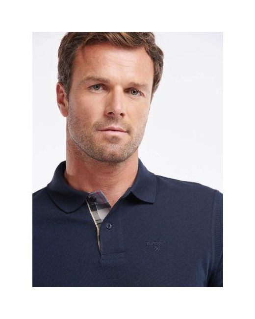Barbour Blue Long Sleeve Sports Polo Shirt for men