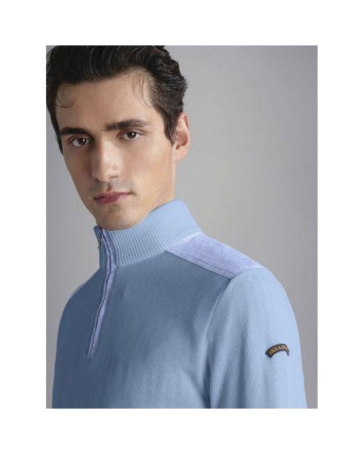 Paul & Shark Blue Cotton Zip Neck Sweater for men