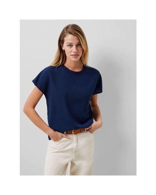 French Connection Blue Midnight Crepe Light Crew Neck Top