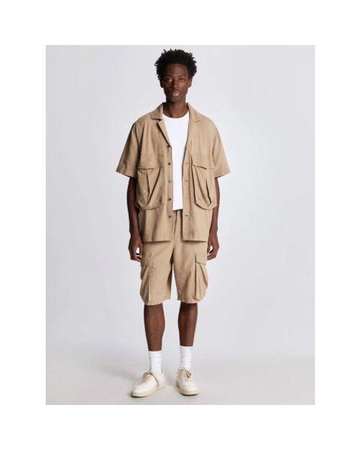 Lyle & Scott Natural Desert Taupe Cotton Linen Cargo Short for men
