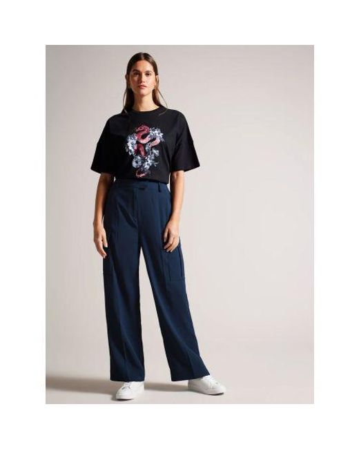 Ted Baker Blue High Waisted Wide Leg Cargo Pant