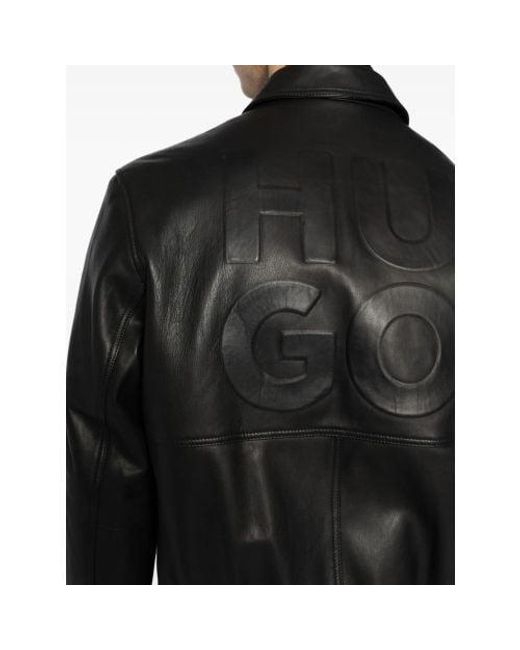 HUGO Black Ladam Leather Bomber Jacket for men