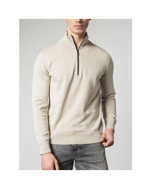 Boss Natural Light Kanobix Zip Neck Sweater for men