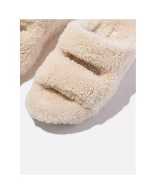 Fitflop Pink Ivory Shuv Two-Bar Curly Wool Slide