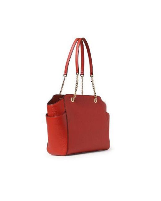 Michael Kors Red Terracotta Jacquelyn Medium Top Zip Chain Tote Bag