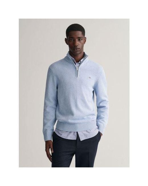 Gant Blue Light Melange Casual Cotton Half Zip Sweatshirt for men
