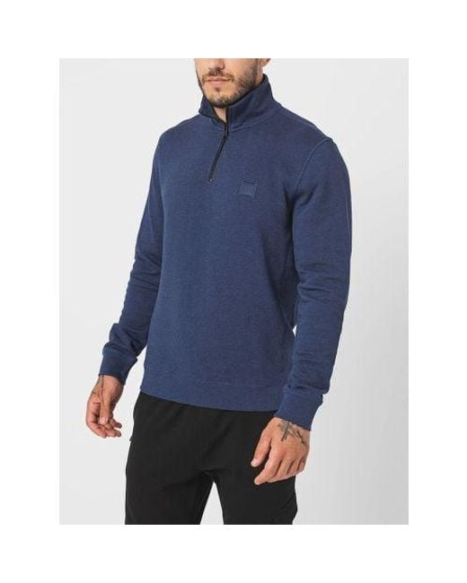Boss Blue Zetrust Quarter Zip Sweatshirt for men