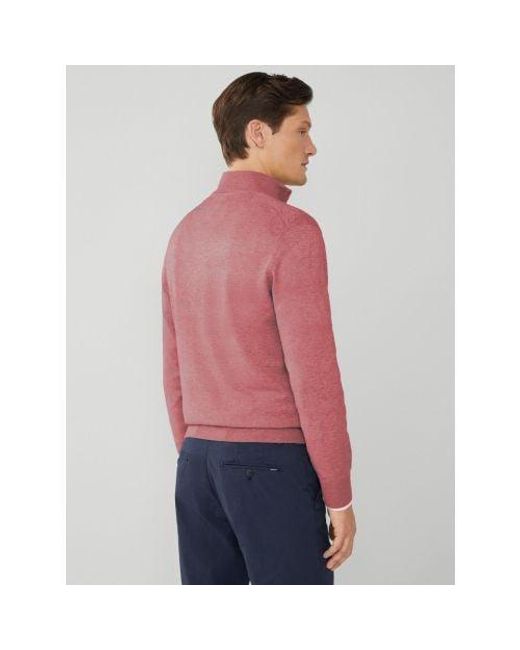 Hackett Red Dusty Cotton Silk Half Zip Sweatshirt for men