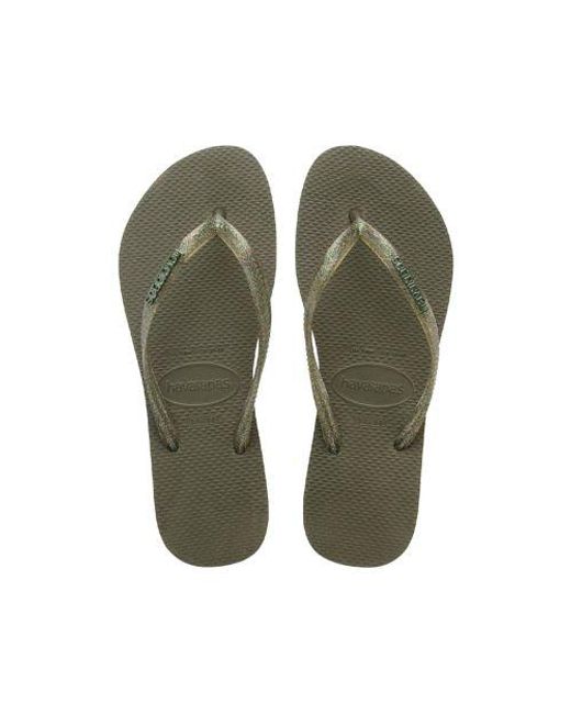 Havaianas Green Metallic Logo Slim Flip Flop