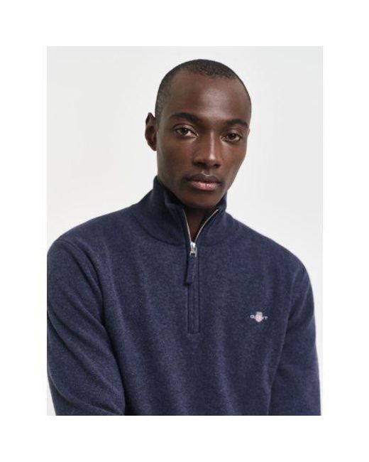 Gant Blue Dark Melange Perfine Lambswool Half Zip Jumper for men