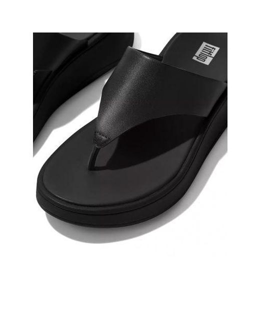 Fitflop Black All F-Mode Leather Flatform Toe-Post Sandal