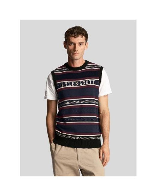 Lyle & Scott Black Jet Glen Fair Isle Crew Neck Vest for men