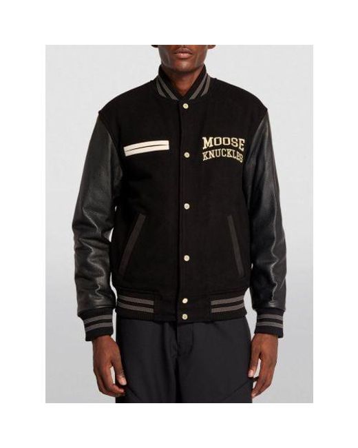 Moose Knuckles Black Moose Varsity Bomber Jacket for men