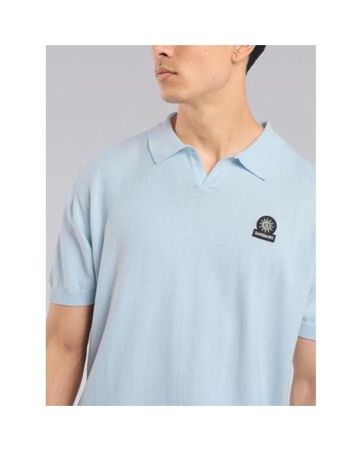 Sandbanks Blue Crystal Knitted Open Collar Polo Shirt for men