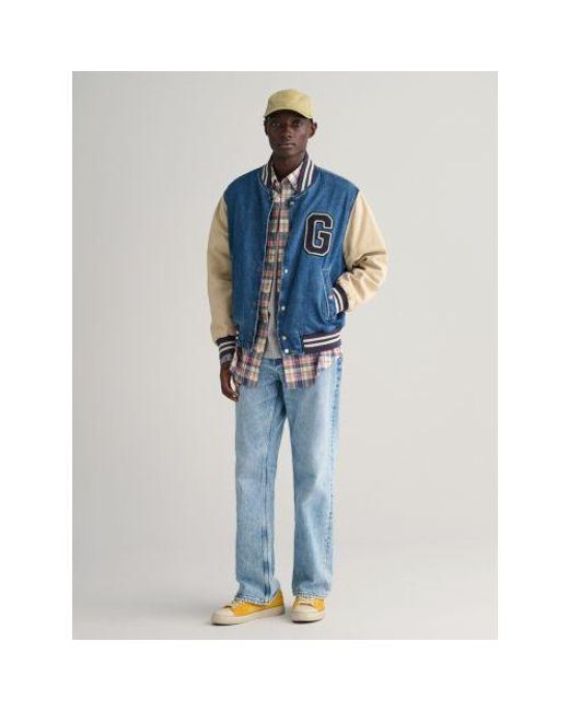 Gant Blue Dusty Sea Cotton Linen Check Shirt for men