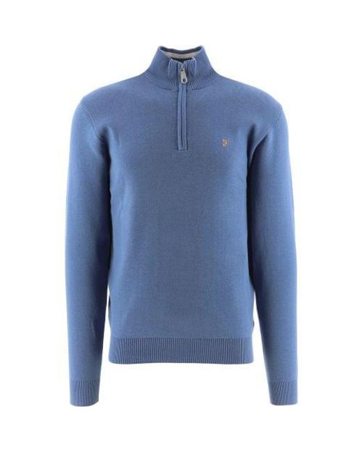 Farah Blue Sheaf Louder Quarter Zip Sweatshirt for men