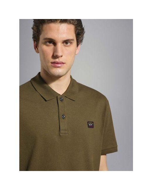 Paul & Shark Green Knitted Cotton Webbing Polo Shirt for men