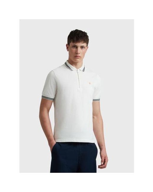 Farah White Ecru Netton Zip Polo Shirt for men