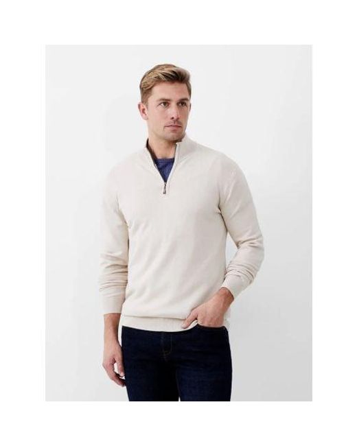 French Connection White Oatmeal Melange Zip Funnel Neck Sweatshirt for men