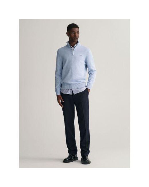 Gant Blue Light Melange Casual Cotton Half Zip Sweatshirt for men